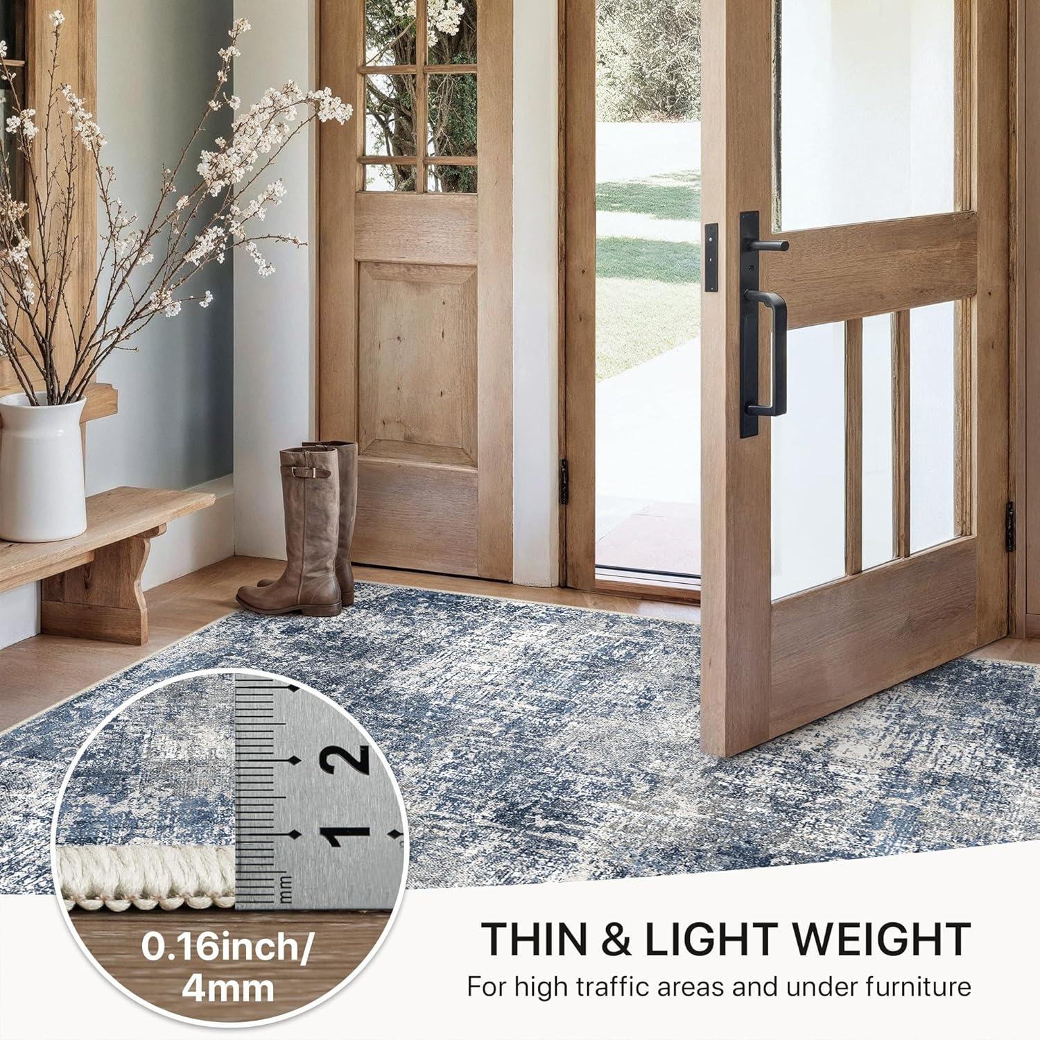 imageGENIMO Washable Area Rugs for Living Room 8x10 Modern Non Slip Rugs Low Pile Lightweight Soft Print Rug for Bedroom Dining Room Home Office Deep Sea Blue