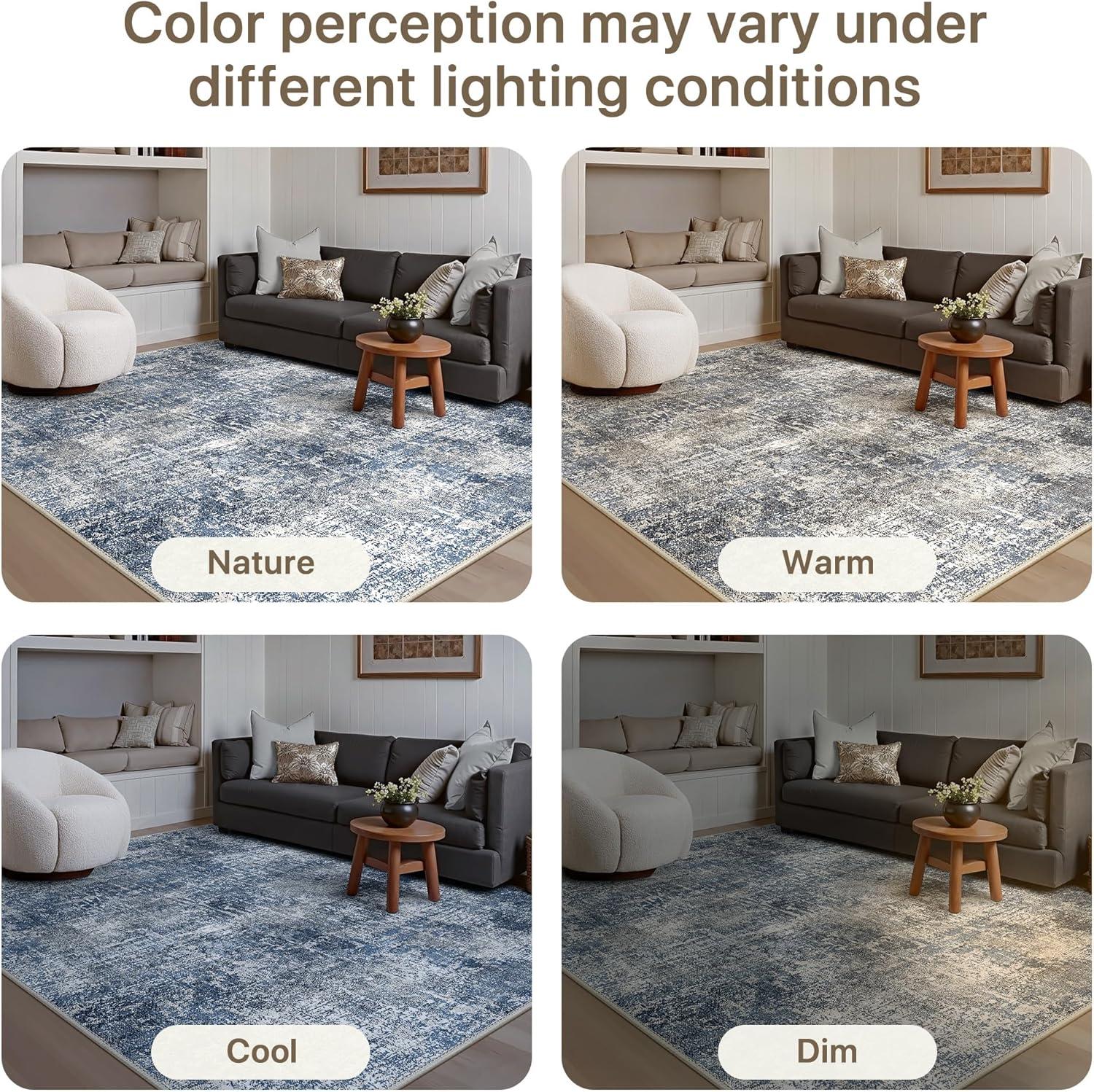 imageGENIMO Washable Area Rugs for Living Room 8x10 Modern Non Slip Rugs Low Pile Lightweight Soft Print Rug for Bedroom Dining Room Home Office Deep Sea Blue