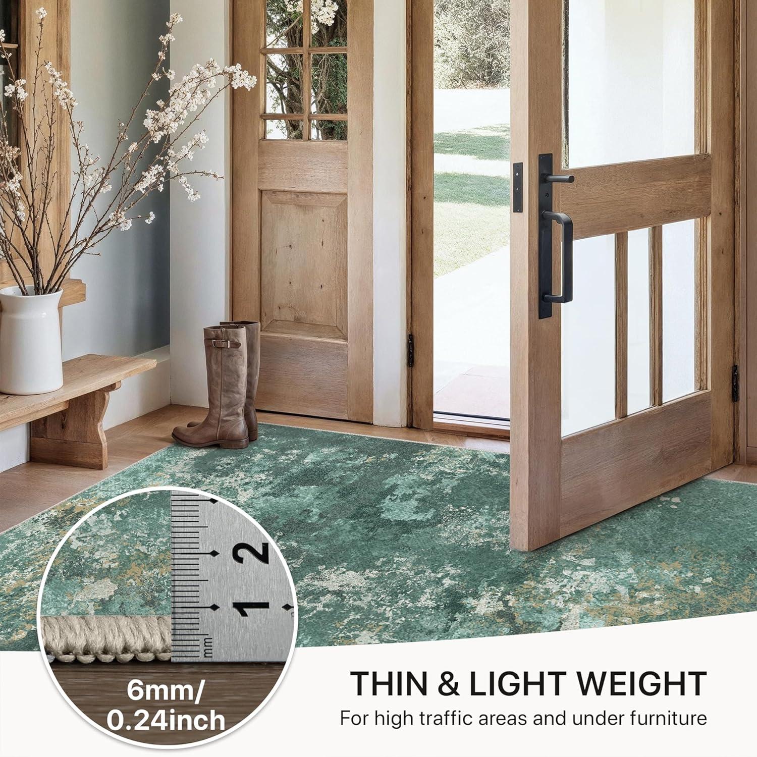 imageGENIMO Washable Rugs 8x10 Area Rugs for Living Room Bedroom Modern Lightweight Rug Ultra Soft Indoor Area Rugs 8x10 for Dining Room Low Pile Carpet with Non Slip Backing Turquoise