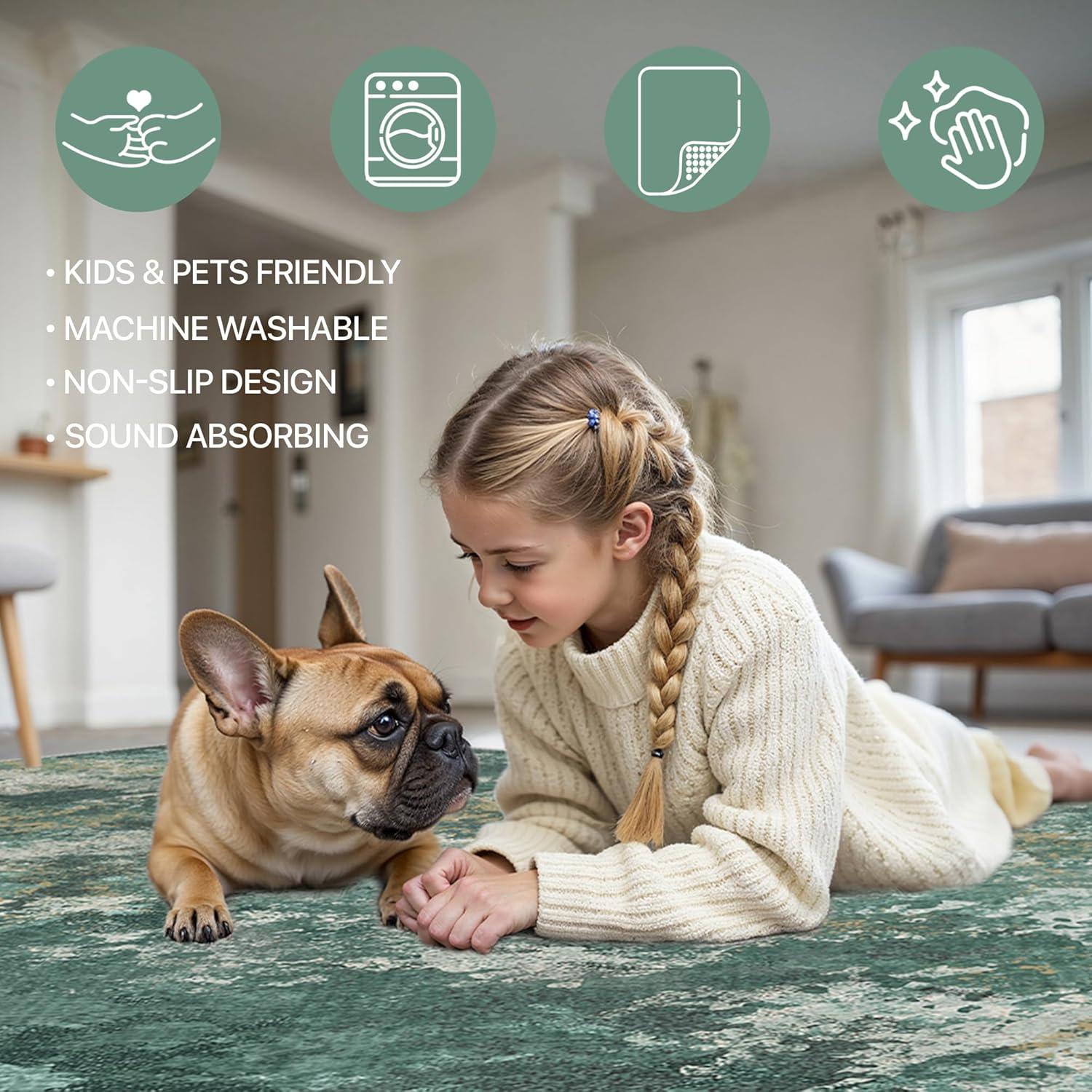 imageGENIMO Washable Rugs 8x10 Area Rugs for Living Room Bedroom Modern Lightweight Rug Ultra Soft Indoor Area Rugs 8x10 for Dining Room Low Pile Carpet with Non Slip Backing Turquoise
