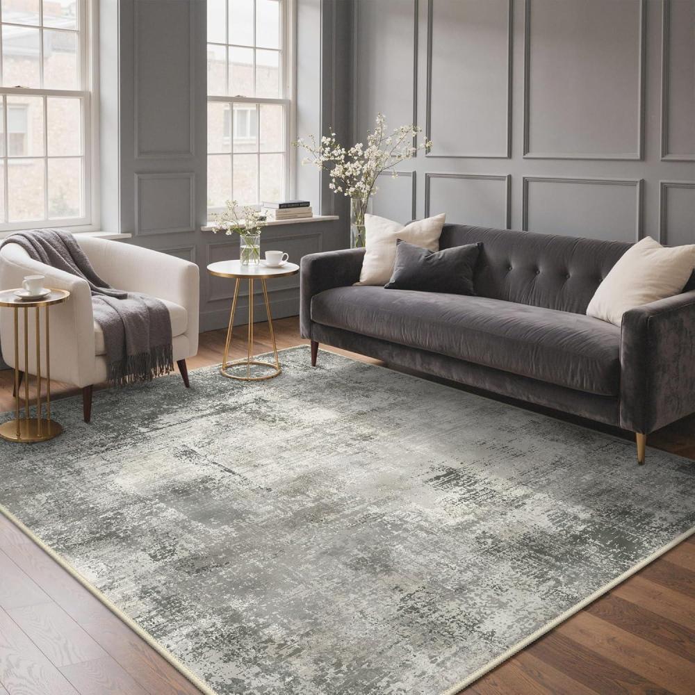 imageGENIMO 8x10 Area Rugs for Living Room Machine Washable Non Slip Rugs Low Pile Lightweight Vintage Print Rug for Bedroom Dining Room Home Office Distressed Grey