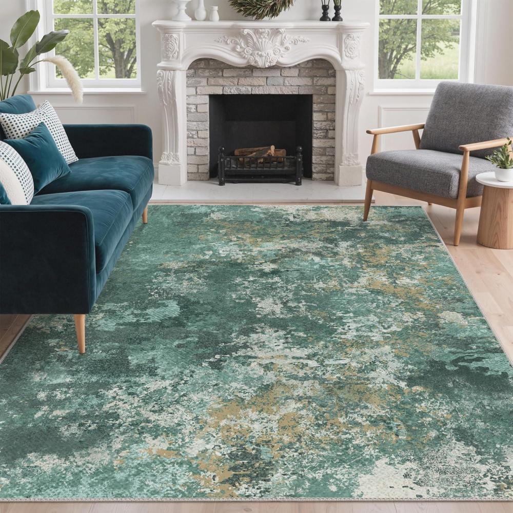 imageGENIMO Washable Rugs 8x10 Area Rugs for Living Room Bedroom Modern Lightweight Rug Ultra Soft Indoor Area Rugs 8x10 for Dining Room Low Pile Carpet with Non Slip Backing Turquoise
