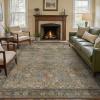 GENIMO 8×10 Area Rugs for Living Room, Machine Washable Non Slip Vintage Rugs, Low Pile Lightweight Chenille Print Rug for Bedroom, Dining Room, Home Office, WarmTaupe