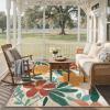 GENIMO Indoor Outdoor Area Rug 8’x10′, Machine Washable Rugs for Patio, Waterproof, Non-Slip Easy Cleaning Floral Outdoor Mat Carpet for Living Room, Bedroom, RV, Balcony, Deck, Camping, Colorful(Sage Orange)