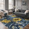 GENIMO Indoor Outdoor Area Rug 8’x10′, Machine Washable Rugs for Patio, Waterproof, Non-Slip Easy Cleaning Floral Outdoor Mat Carpet for Living Room, Bedroom, RV, Balcony, Deck, Camping, Colorful(Yellow Blue)