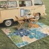 GENIMO Indoor Outdoor Area Rug 8’x10′, Machine Washable Rugs for Patio, Waterproof, Non-Slip Easy Cleaning Floral Outdoor Mat Carpet for Living Room, Bedroom, RV, Balcony, Deck, Camping, Colorful(Teal Blue)