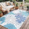 GENIMO Indoor Outdoor Area Rug 8’x10′, Machine Washable Rugs for Patio, Waterproof, Non-Slip Easy Cleaning Floral Outdoor Mat Carpet for Living Room, Bedroom, RV, Balcony, Deck, Camping, Colorful(Light Blue)
