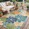 GENIMO Indoor Outdoor Area Rug 8’x10′, Machine Washable Rugs for Patio, Waterproof, Non-Slip Easy Cleaning Floral Outdoor Mat Carpet for Living Room, Bedroom, RV, Balcony, Deck, Camping, Colorful(Teal Blue)