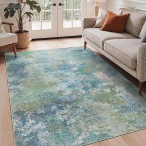 GENIMO 3×5 Rugs for Entryway Entrance, Modern Lightweight Rug Ultra Soft Indoor Area Rugs 3×5 for Living Room Bedroom Kitchen, Low Pile Carpet with Non Slip Backing, Blue Green