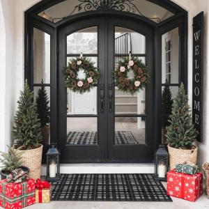 GENIMO Indoor Outdoor Area Rug 8’x10′, Machine Washable Rugs for Patio, Waterproof, Non-Slip Easy Cleaning Floral Outdoor Mat Carpet for Living Room, Bedroom, RV, Balcony, Deck, Camping, Colorful(Plaid 1-black White)