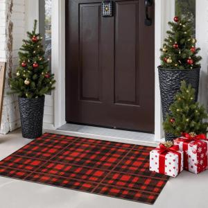 GENIMO Indoor Outdoor Area Rug 8’x10′, Machine Washable Rugs for Patio, Waterproof, Non-Slip Easy Cleaning Floral Outdoor Mat Carpet for Living Room, Bedroom, RV, Balcony, Deck, Camping, Colorful(Plaid 1-black Red)