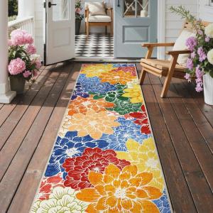 GENIMO Indoor Outdoor Area Rug 8’x10′, Machine Washable Rugs for Patio, Waterproof, Non-Slip Easy Cleaning Floral Outdoor Mat Carpet for Living Room, Bedroom, RV, Balcony, Deck, Camping, Colorful(Multi-colored)