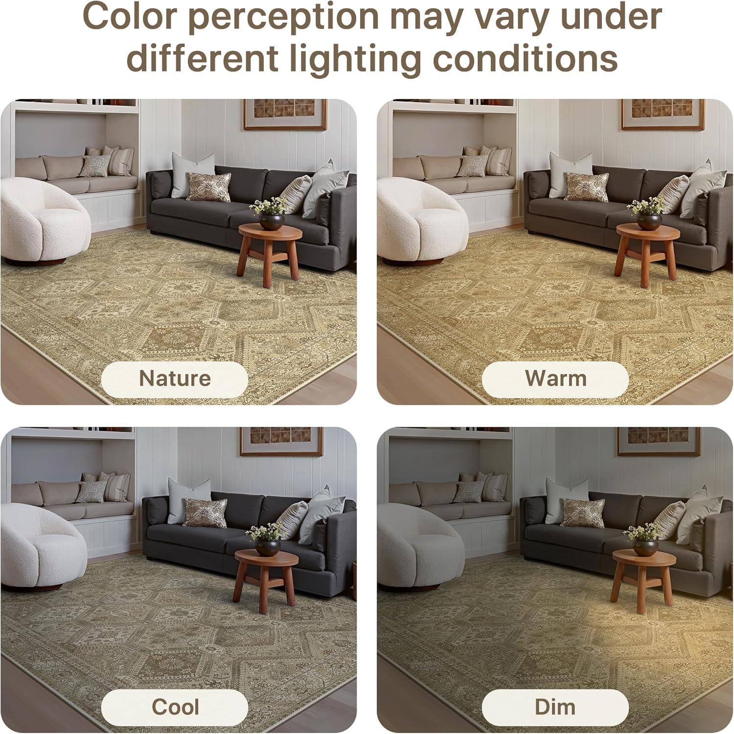 imageGENIMO 5x7 Area Rugs for Living Room Machine Washable Non Slip Vintage Rugs Low Pile Lightweight Print Rug for Bedroom Dining Room Home Office Tan Brown