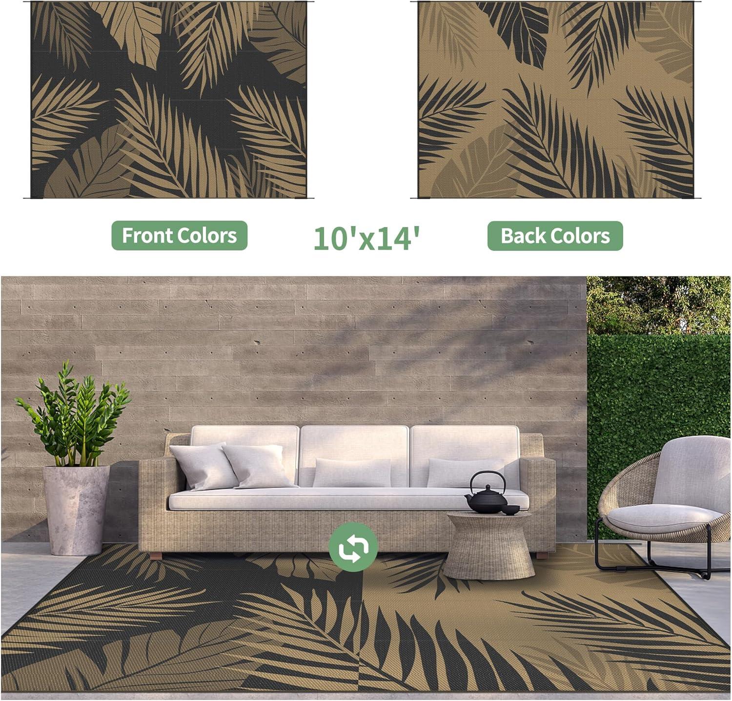 imageGENIMO Outdoor Rug 25 x 8 Waterproof for Patios Clearance Reversible Outdoor Plastic Straw Camping Rug Carpet Large Area Rugs Mats for RV Camper Deck Balcony Porch Beach BlackampBeigeBlack Brown Waterproof