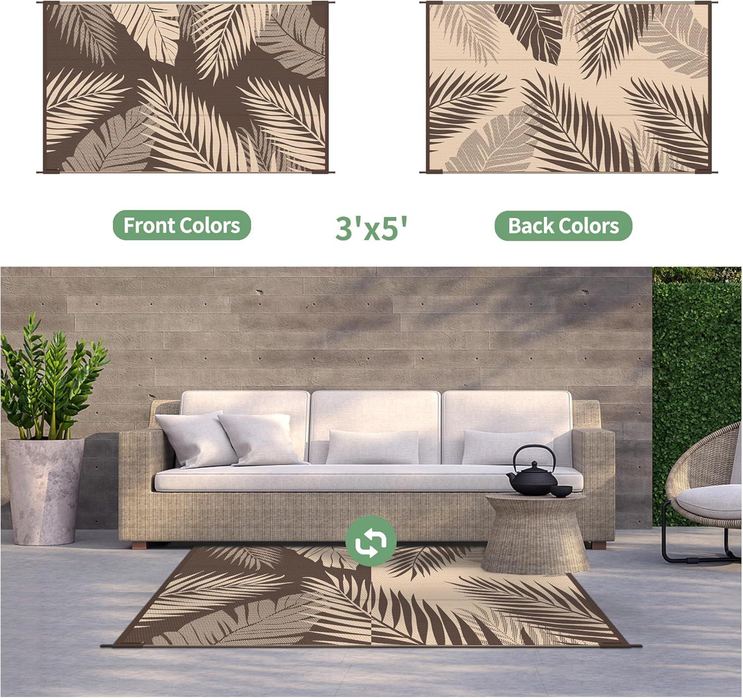 imageGENIMO Outdoor Rug 25 x 8 Waterproof for Patios Clearance Reversible Outdoor Plastic Straw Camping Rug Carpet Large Area Rugs Mats for RV Camper Deck Balcony Porch Beach BlackampBeigeCoffee Beige Waterproof