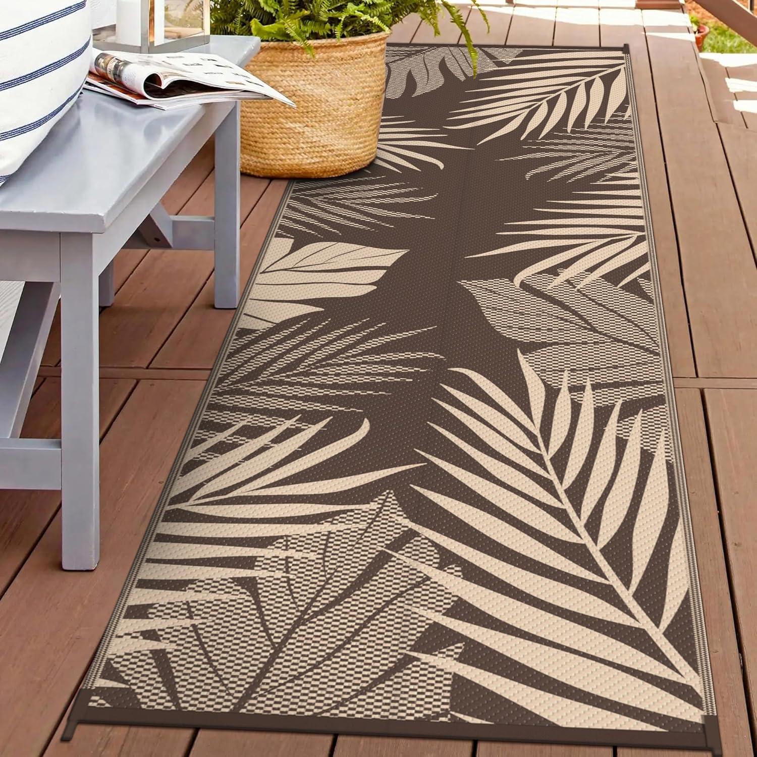 imageGENIMO Outdoor Rug 25 x 8 Waterproof for Patios Clearance Reversible Outdoor Plastic Straw Camping Rug Carpet Large Area Rugs Mats for RV Camper Deck Balcony Porch Beach BlackampBeigeCoffee Beige Waterproof