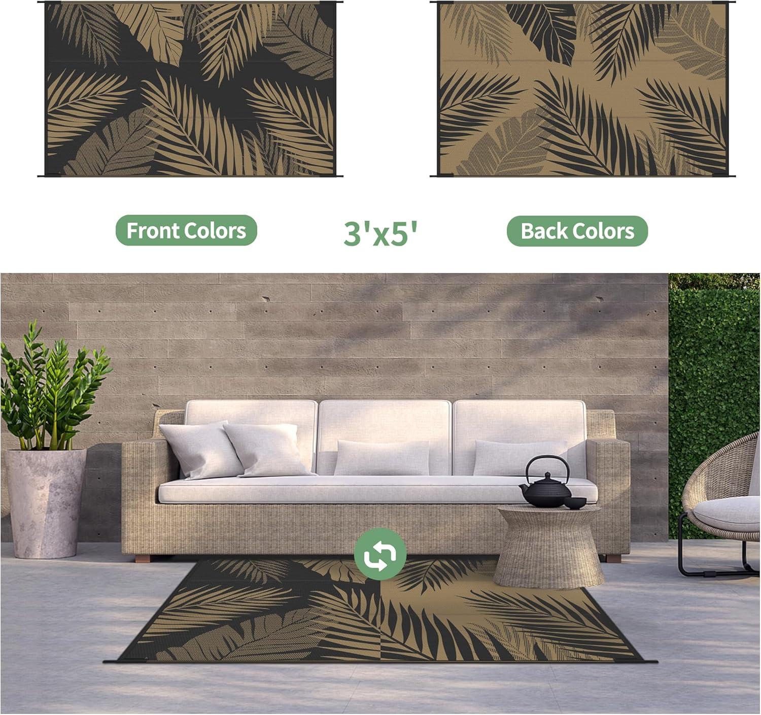 imageGENIMO Outdoor Rug 25 x 8 Waterproof for Patios Clearance Reversible Outdoor Plastic Straw Camping Rug Carpet Large Area Rugs Mats for RV Camper Deck Balcony Porch Beach BlackampBeigeBlack Brown Waterproof