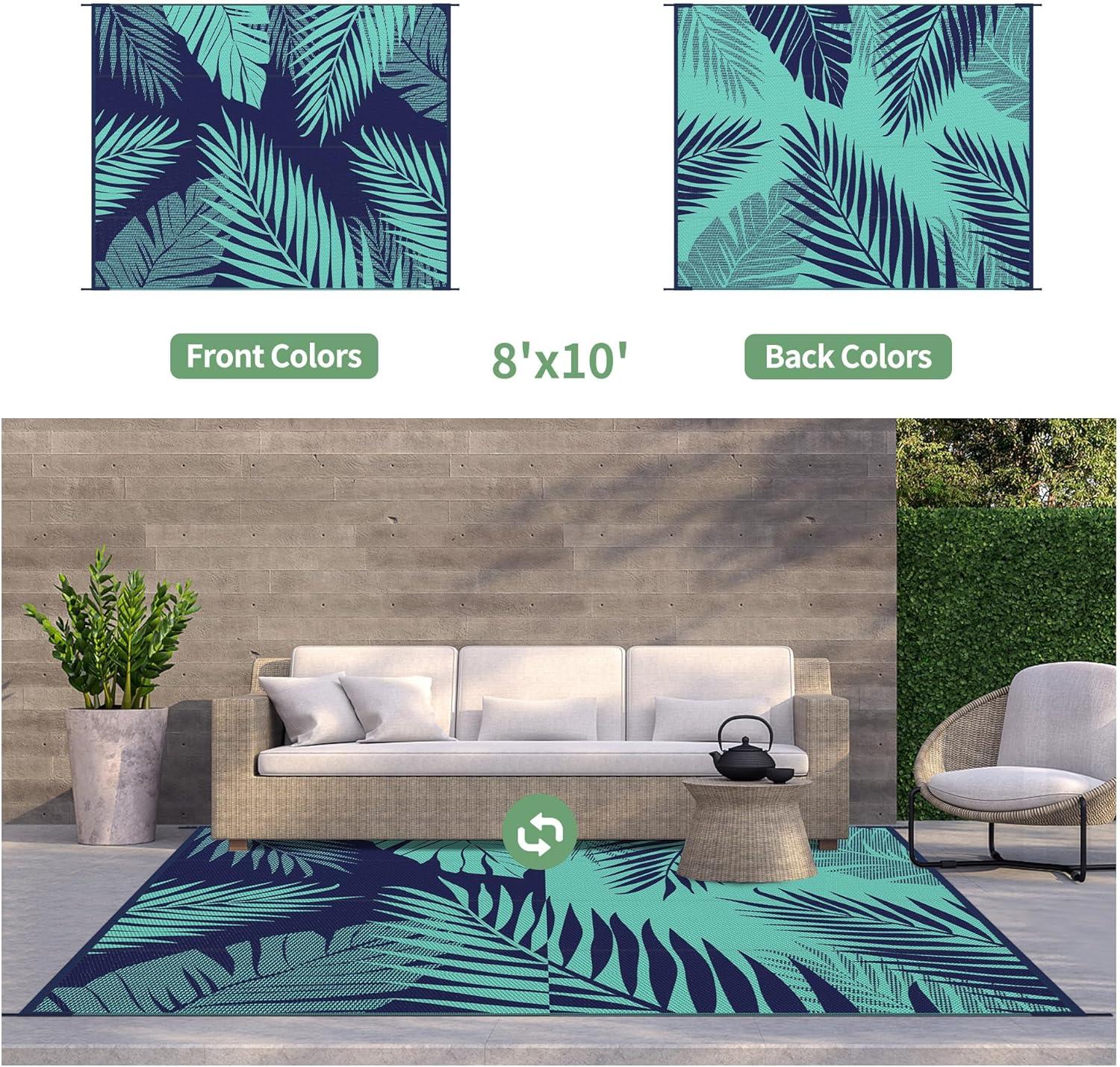 imageGENIMO Outdoor Rug 25 x 8 Waterproof for Patios Clearance Reversible Outdoor Plastic Straw Camping Rug Carpet Large Area Rugs Mats for RV Camper Deck Balcony Porch Beach BlackampBeigeNavy Blue Jade Green Waterproof
