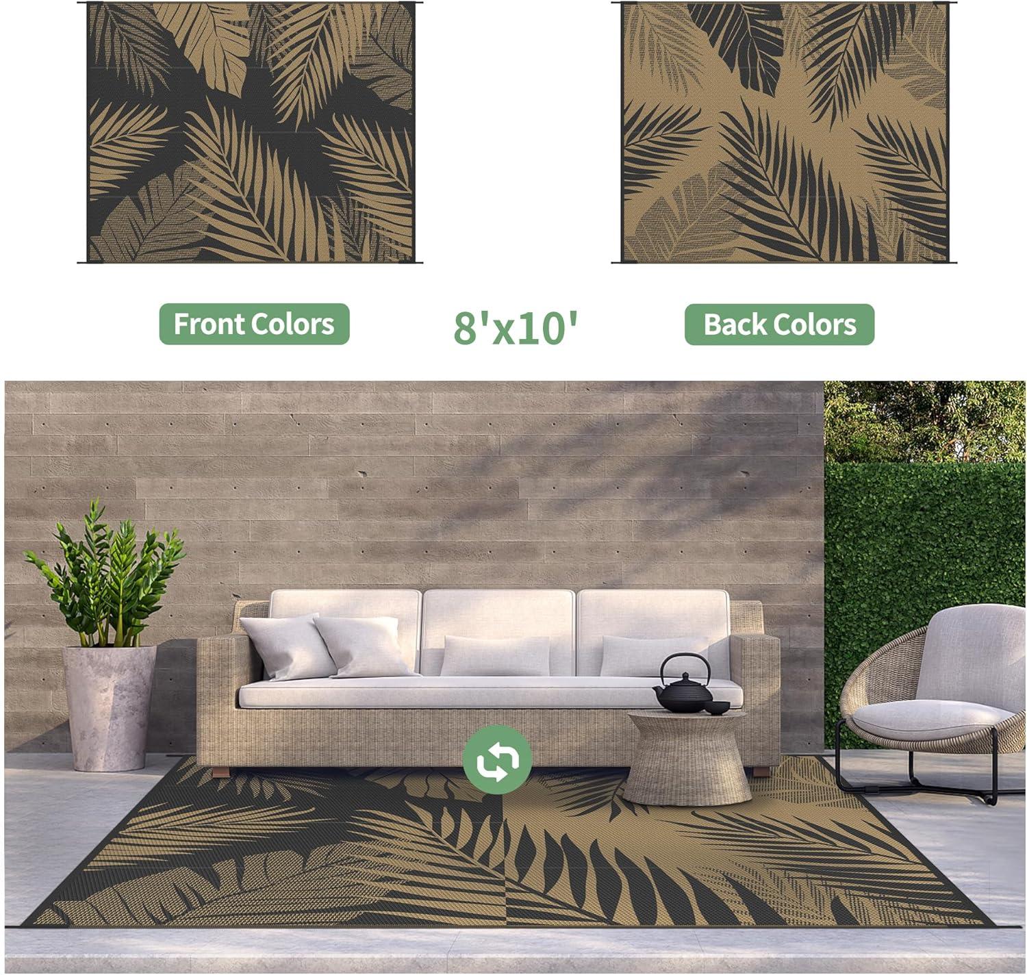 imageGENIMO Outdoor Rug 25 x 8 Waterproof for Patios Clearance Reversible Outdoor Plastic Straw Camping Rug Carpet Large Area Rugs Mats for RV Camper Deck Balcony Porch Beach BlackampBeigeBlack Brown Waterproof