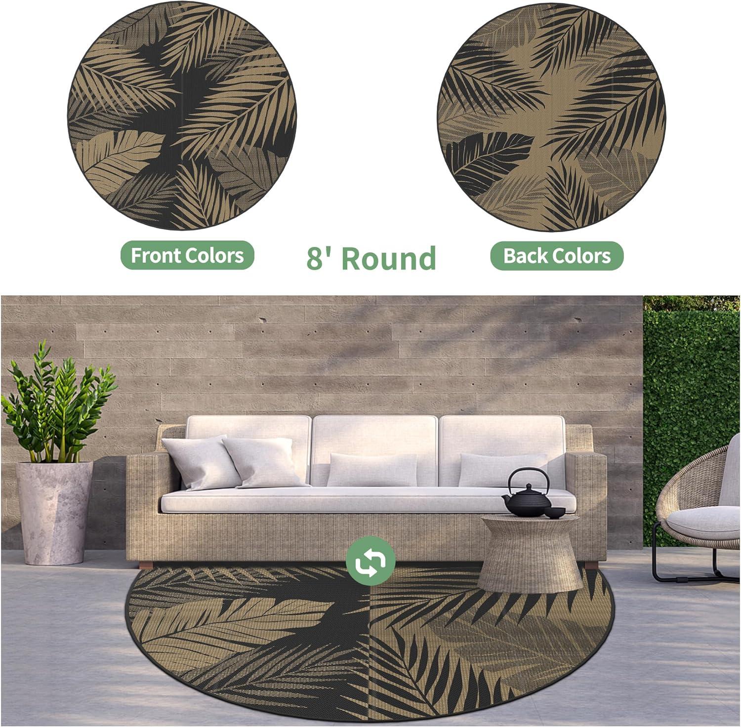 imageGENIMO Outdoor Rug 25 x 8 Waterproof for Patios Clearance Reversible Outdoor Plastic Straw Camping Rug Carpet Large Area Rugs Mats for RV Camper Deck Balcony Porch Beach BlackampBeigeBlack Brown Waterproof