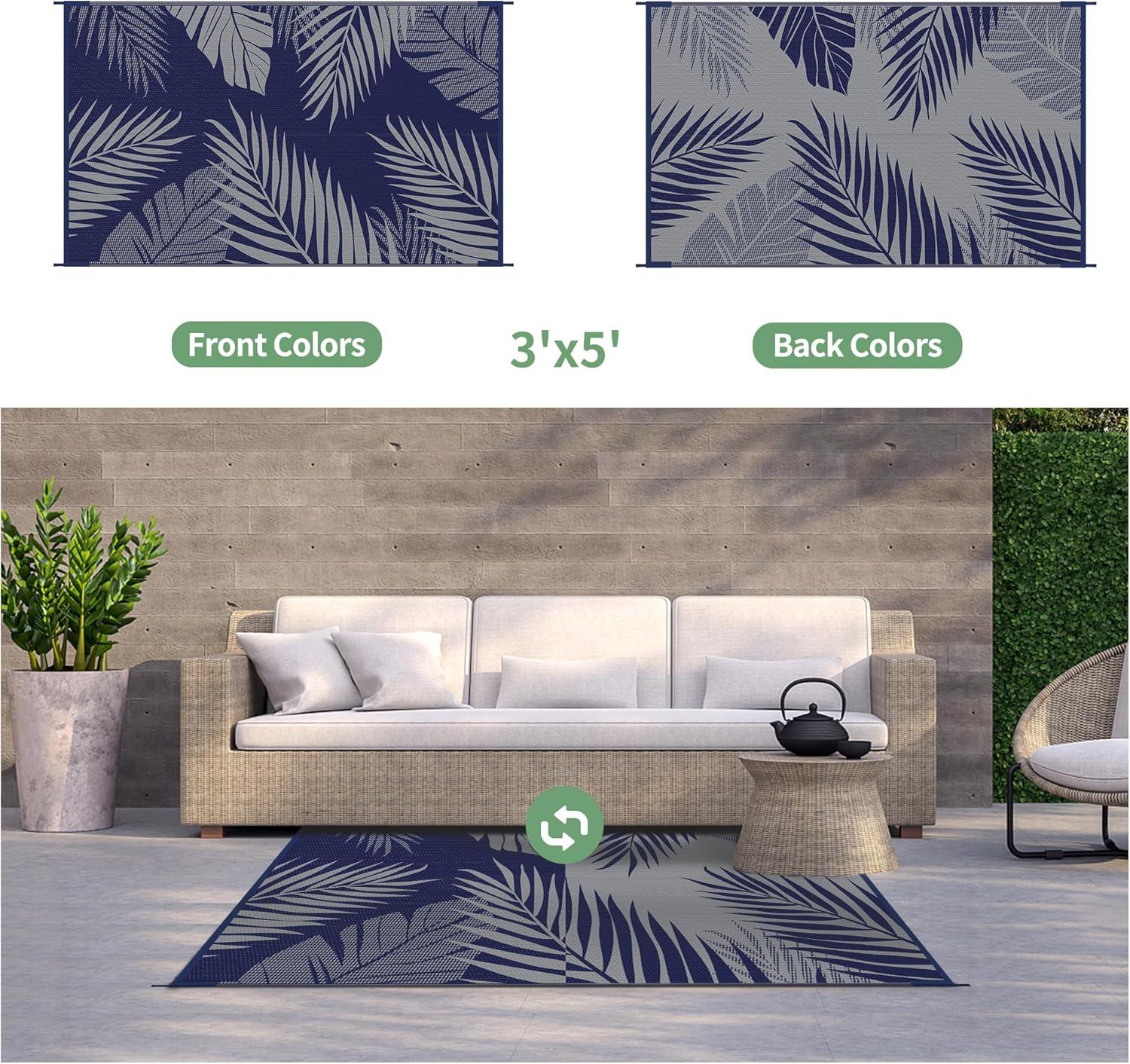 imageGENIMO Outdoor Rug 25 x 8 Waterproof for Patios Clearance Reversible Outdoor Plastic Straw Camping Rug Carpet Large Area Rugs Mats for RV Camper Deck Balcony Porch Beach BlackampBeigeNavy Blue Grey Waterproof