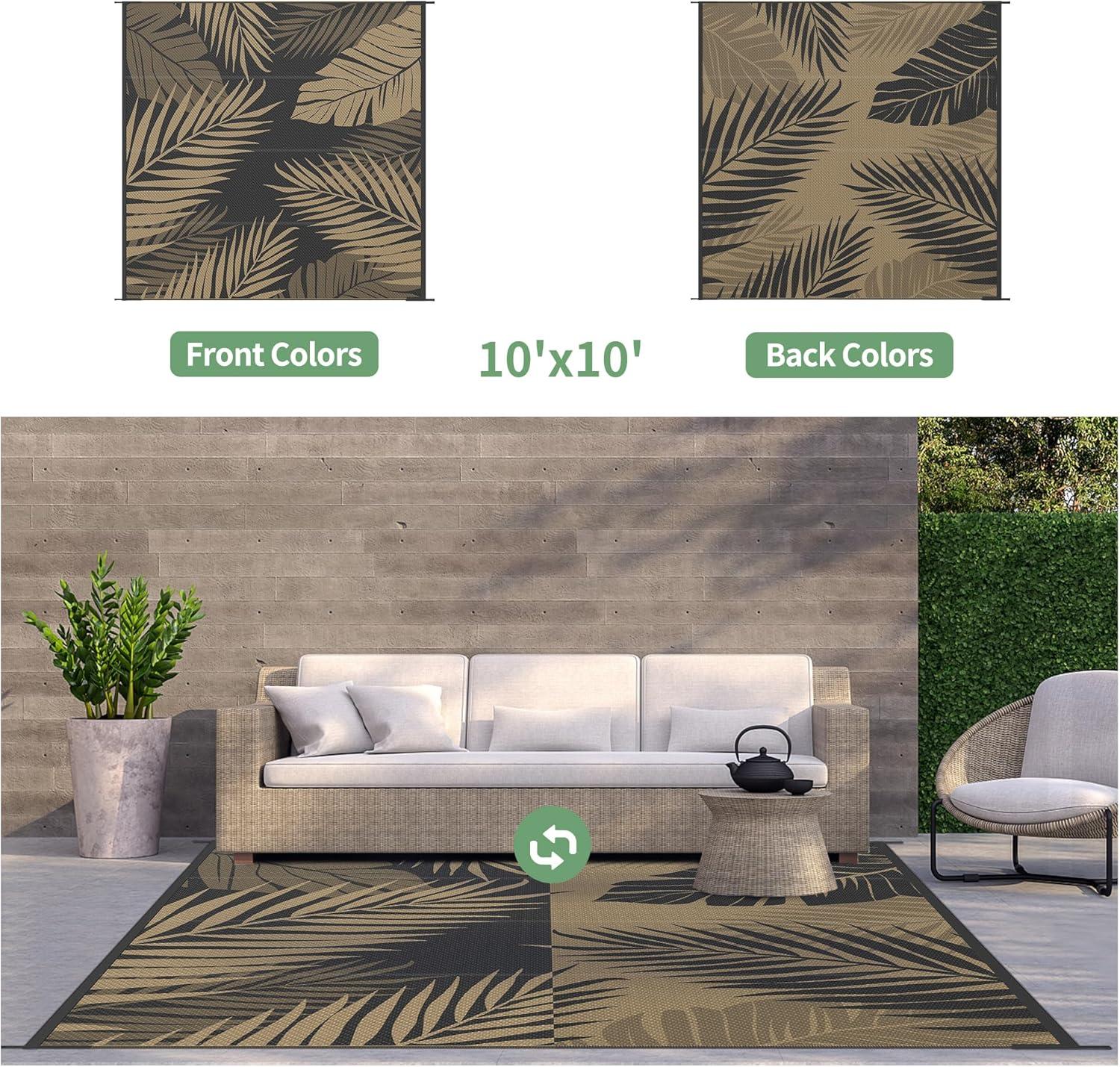 imageGENIMO Outdoor Rug 25 x 8 Waterproof for Patios Clearance Reversible Outdoor Plastic Straw Camping Rug Carpet Large Area Rugs Mats for RV Camper Deck Balcony Porch Beach BlackampBeigeBlack Brown Waterproof