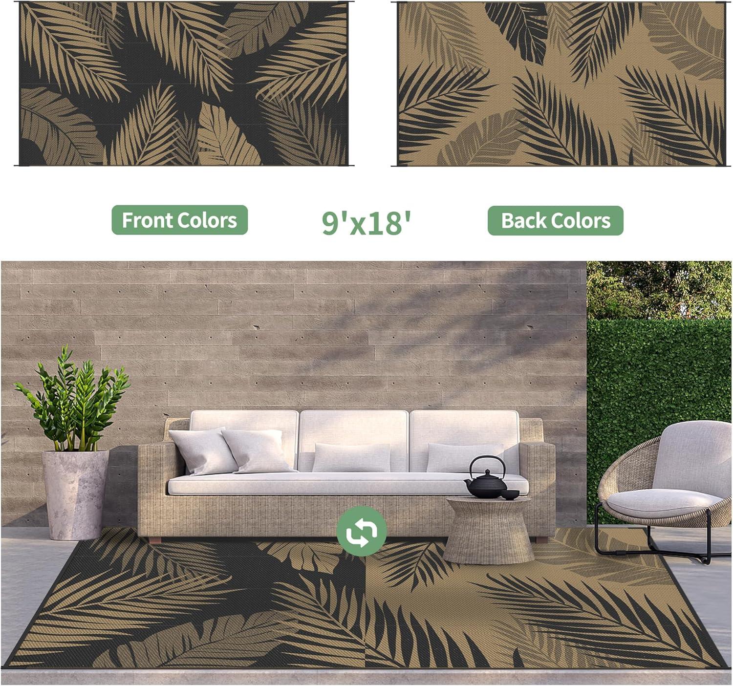 imageGENIMO Outdoor Rug 25 x 8 Waterproof for Patios Clearance Reversible Outdoor Plastic Straw Camping Rug Carpet Large Area Rugs Mats for RV Camper Deck Balcony Porch Beach BlackampBeigeBlack Brown Waterproof