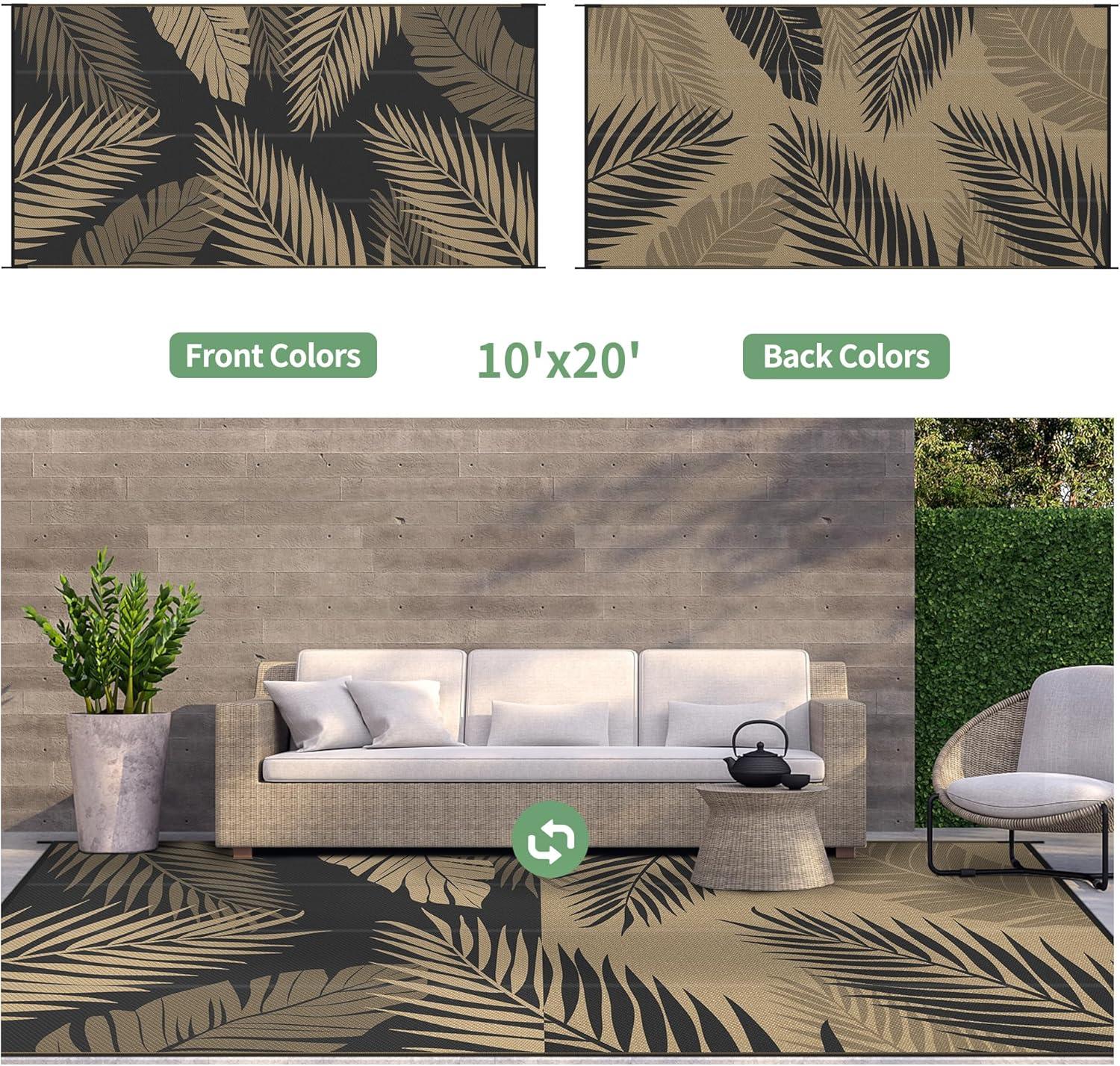 imageGENIMO Outdoor Rug 25 x 8 Waterproof for Patios Clearance Reversible Outdoor Plastic Straw Camping Rug Carpet Large Area Rugs Mats for RV Camper Deck Balcony Porch Beach BlackampBeigeBlack Brown Waterproof