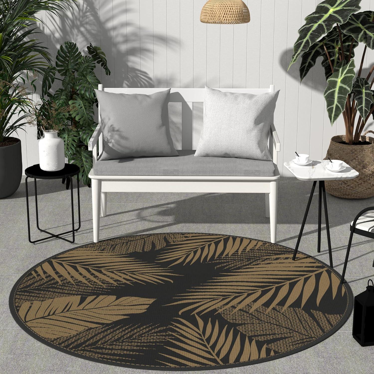 imageGENIMO Outdoor Rug 25 x 8 Waterproof for Patios Clearance Reversible Outdoor Plastic Straw Camping Rug Carpet Large Area Rugs Mats for RV Camper Deck Balcony Porch Beach BlackampBeigeBlack Brown Waterproof