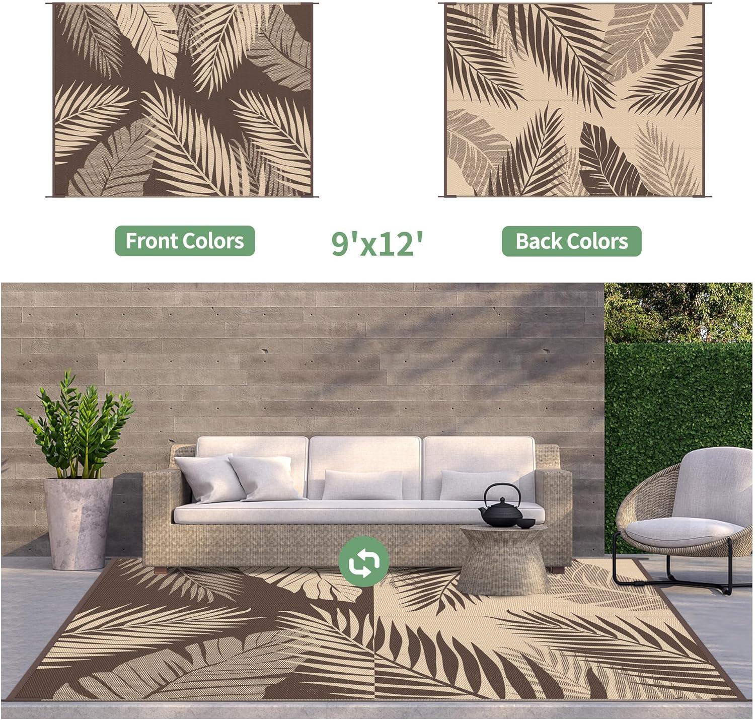 imageGENIMO Outdoor Rug 25 x 8 Waterproof for Patios Clearance Reversible Outdoor Plastic Straw Camping Rug Carpet Large Area Rugs Mats for RV Camper Deck Balcony Porch Beach BlackampBeigeCoffee Beige Waterproof