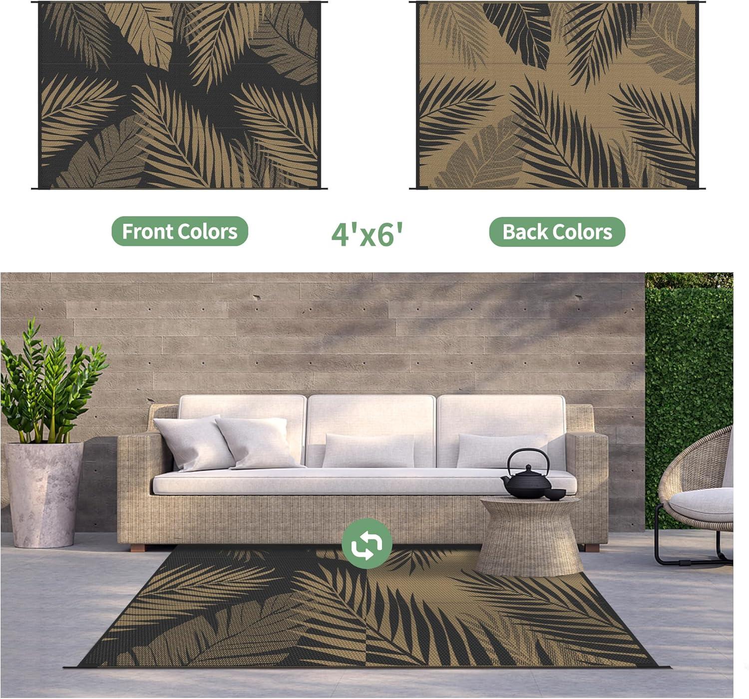 imageGENIMO Outdoor Rug 25 x 8 Waterproof for Patios Clearance Reversible Outdoor Plastic Straw Camping Rug Carpet Large Area Rugs Mats for RV Camper Deck Balcony Porch Beach BlackampBeigeBlack Brown Waterproof