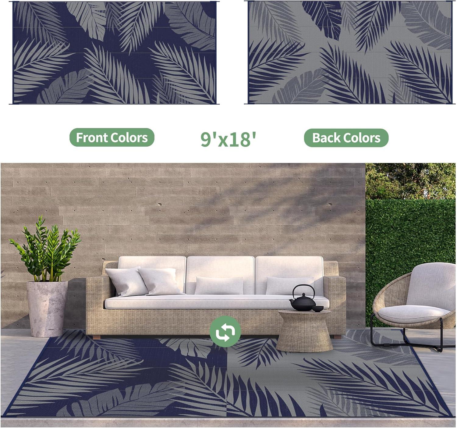 imageGENIMO Outdoor Rug 25 x 8 Waterproof for Patios Clearance Reversible Outdoor Plastic Straw Camping Rug Carpet Large Area Rugs Mats for RV Camper Deck Balcony Porch Beach BlackampBeigeNavy Blue Grey Waterproof