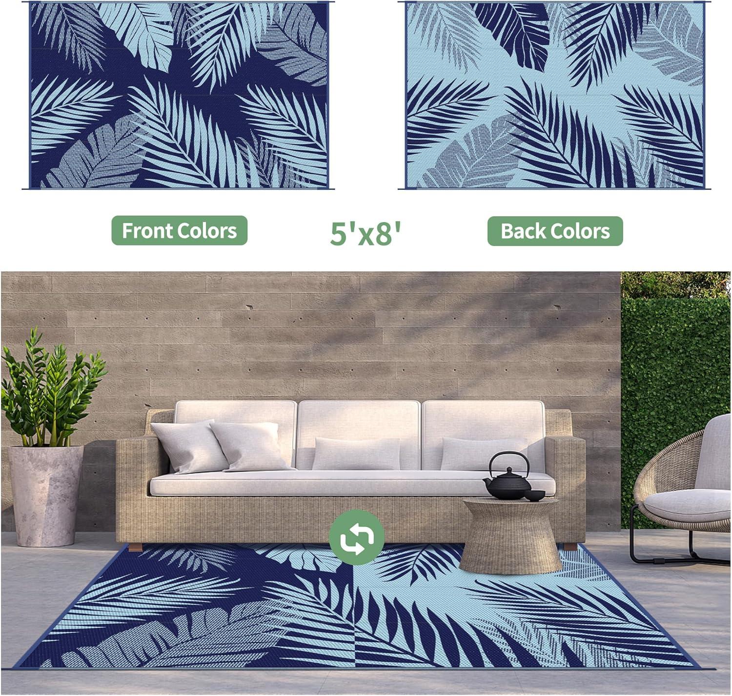 imageGENIMO Outdoor Rug 25 x 8 Waterproof for Patios Clearance Reversible Outdoor Plastic Straw Camping Rug Carpet Large Area Rugs Mats for RV Camper Deck Balcony Porch Beach BlackampBeigeNavy Blue Baby Blue Waterproof