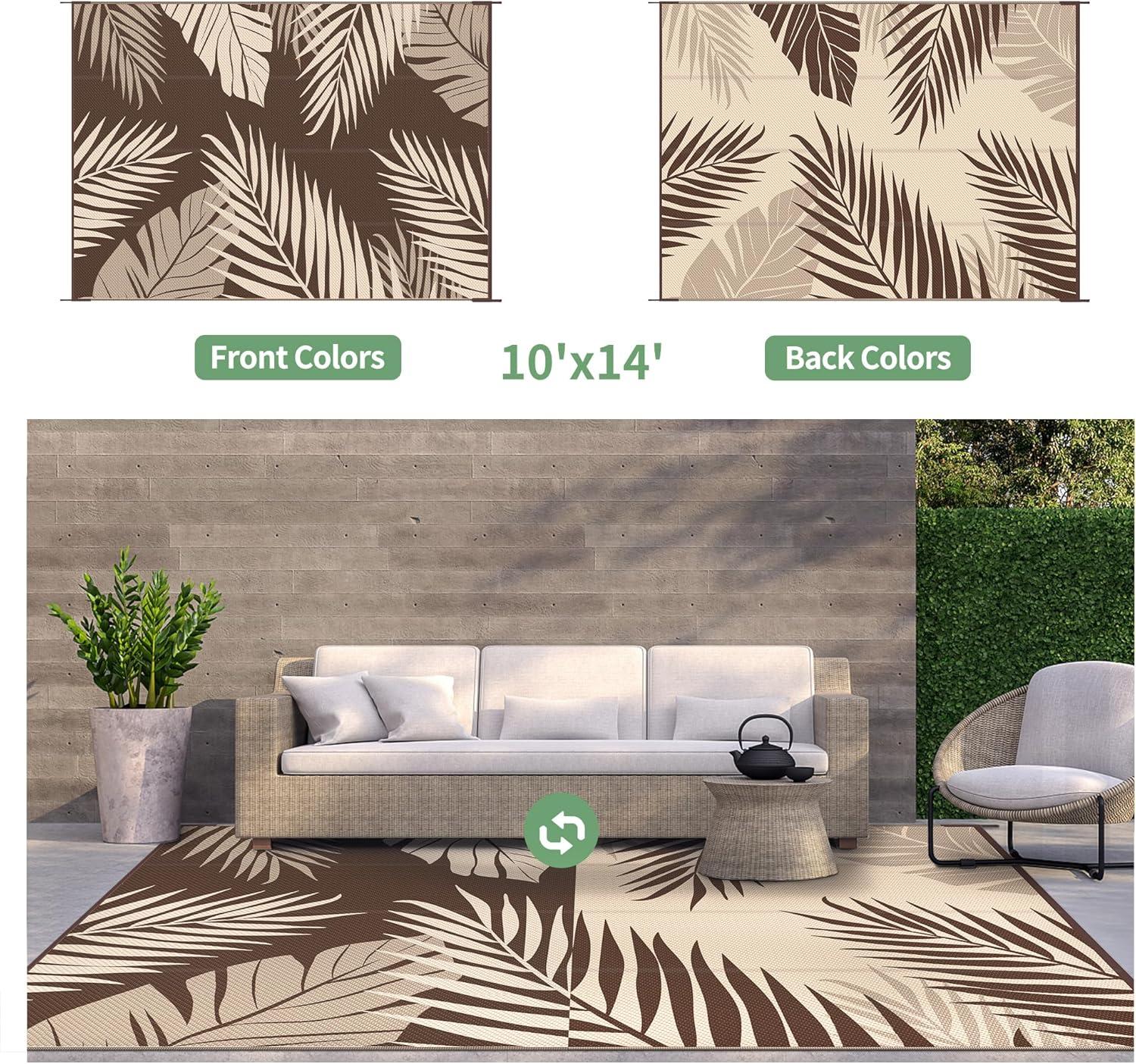 imageGENIMO Outdoor Rug 25 x 8 Waterproof for Patios Clearance Reversible Outdoor Plastic Straw Camping Rug Carpet Large Area Rugs Mats for RV Camper Deck Balcony Porch Beach BlackampBeigeCoffee Beige Waterproof