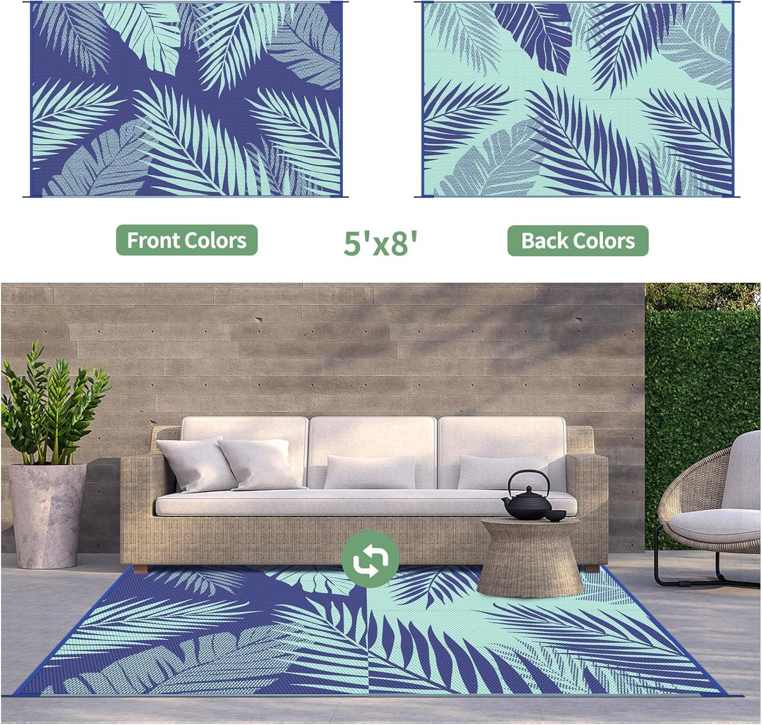 imageGENIMO Outdoor Rug 25 x 8 Waterproof for Patios Clearance Reversible Outdoor Plastic Straw Camping Rug Carpet Large Area Rugs Mats for RV Camper Deck Balcony Porch Beach BlackampBeigeRoyal Blue Blue Green Waterproof