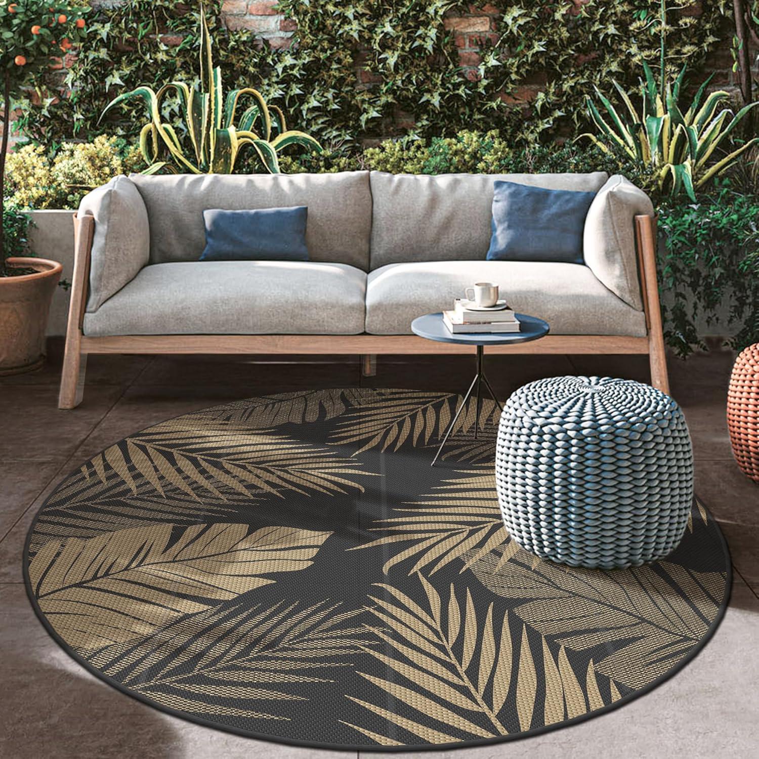 imageGENIMO Outdoor Rug 25 x 8 Waterproof for Patios Clearance Reversible Outdoor Plastic Straw Camping Rug Carpet Large Area Rugs Mats for RV Camper Deck Balcony Porch Beach BlackampBeigeBlack Brown Waterproof