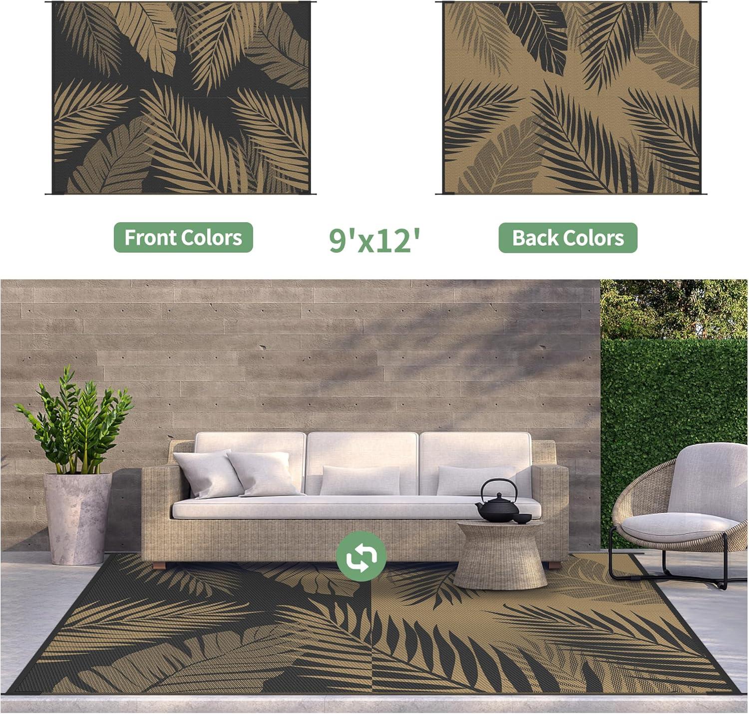 imageGENIMO Outdoor Rug 25 x 8 Waterproof for Patios Clearance Reversible Outdoor Plastic Straw Camping Rug Carpet Large Area Rugs Mats for RV Camper Deck Balcony Porch Beach BlackampBeigeBlack Brown Waterproof