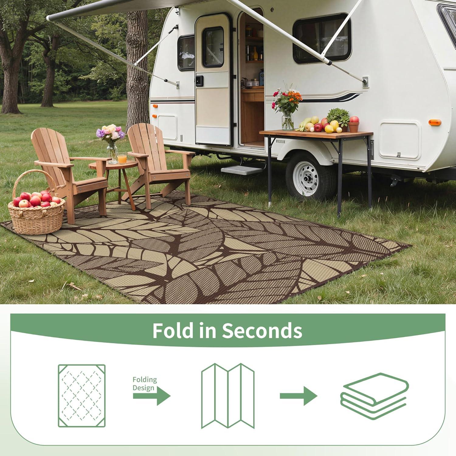 imageGENIMO Outdoor Rug 25 x 8 Waterproof for Patios Clearance Reversible Outdoor Plastic Straw Camping Rug Carpet Large Area Rugs Mats for RV Camper Deck Balcony Porch Beach BlackampBeigeFcoffee Beige