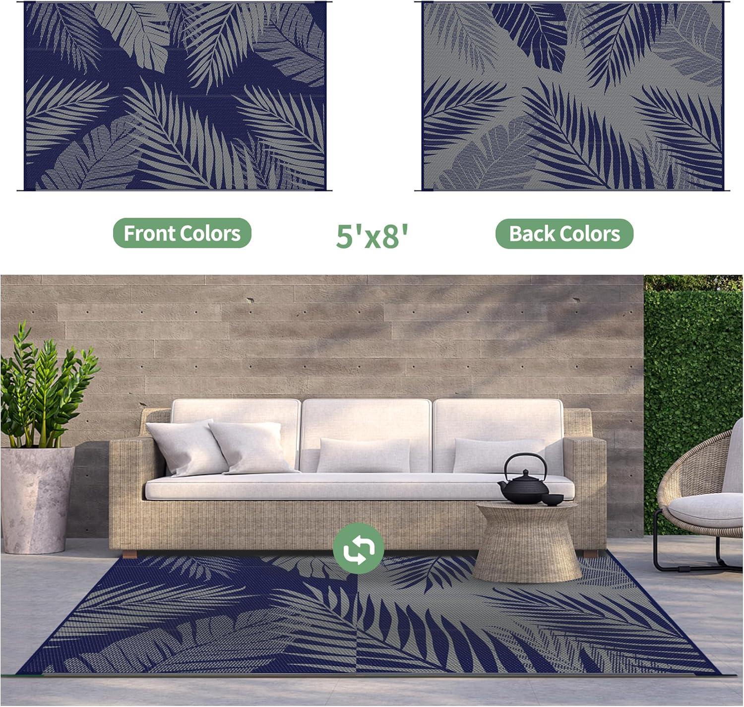 imageGENIMO Outdoor Rug 25 x 8 Waterproof for Patios Clearance Reversible Outdoor Plastic Straw Camping Rug Carpet Large Area Rugs Mats for RV Camper Deck Balcony Porch Beach BlackampBeigeNavy Blue Grey Waterproof
