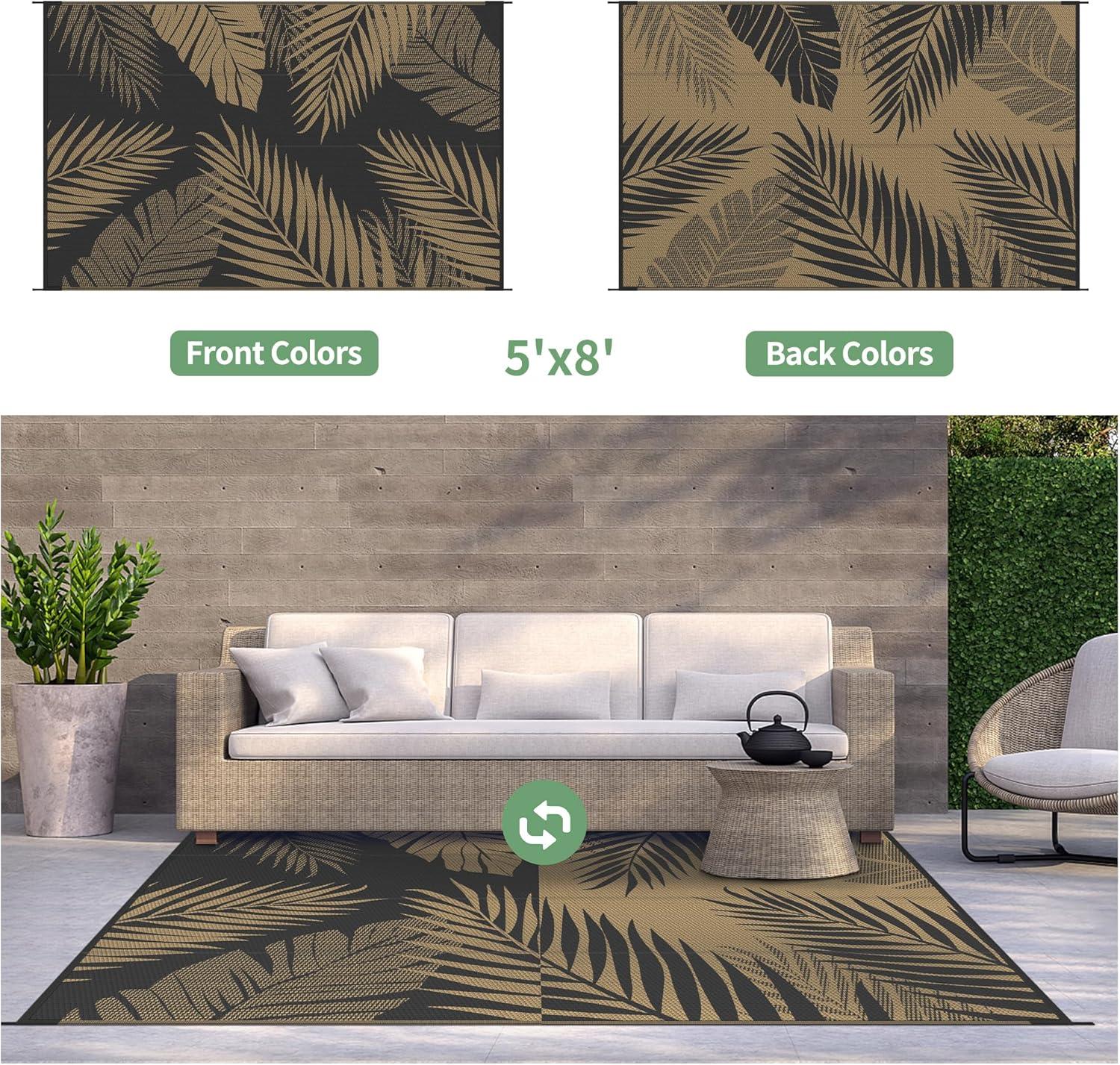 imageGENIMO Outdoor Rug 25 x 8 Waterproof for Patios Clearance Reversible Outdoor Plastic Straw Camping Rug Carpet Large Area Rugs Mats for RV Camper Deck Balcony Porch Beach BlackampBeigeBlack Brown Waterproof