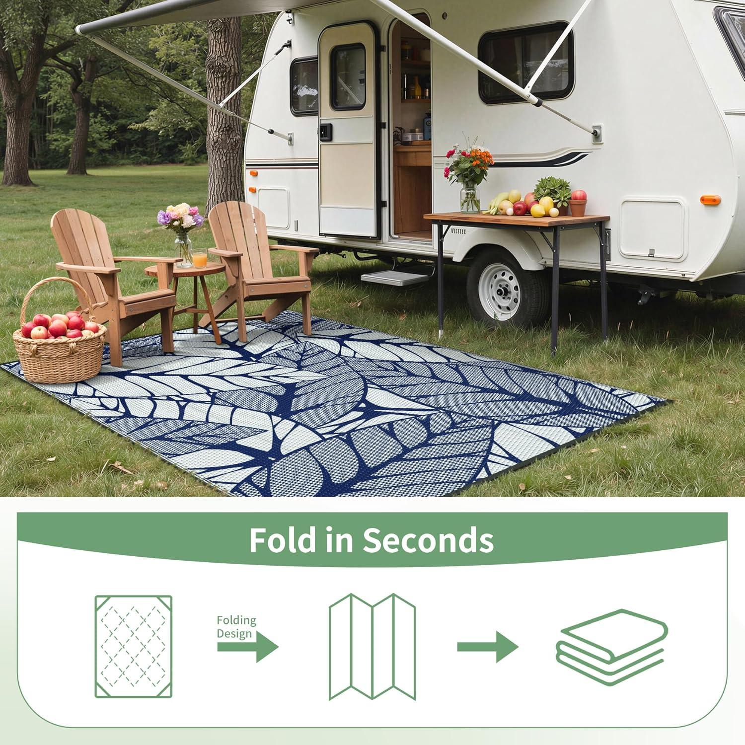 imageGENIMO Outdoor Rug 25 x 8 Waterproof for Patios Clearance Reversible Outdoor Plastic Straw Camping Rug Carpet Large Area Rugs Mats for RV Camper Deck Balcony Porch Beach BlackampBeigeFblue White
