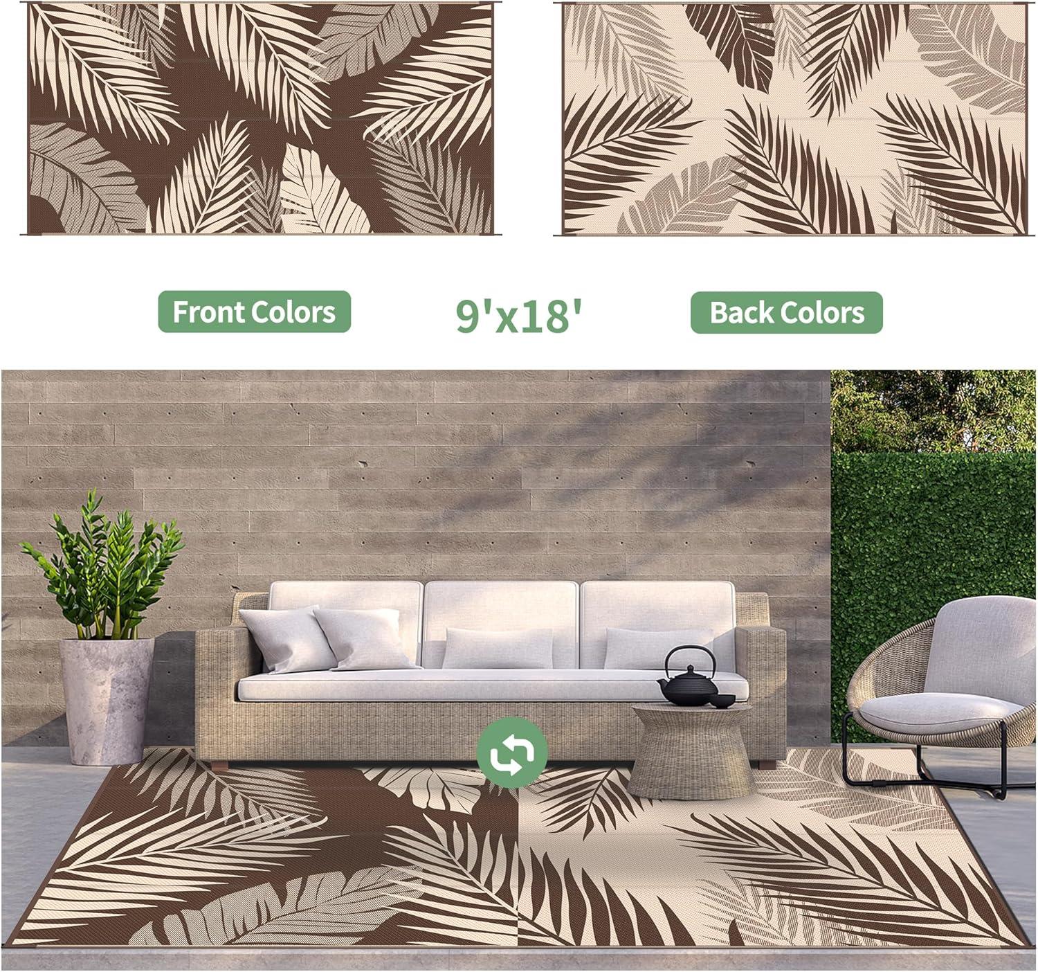 imageGENIMO Outdoor Rug 25 x 8 Waterproof for Patios Clearance Reversible Outdoor Plastic Straw Camping Rug Carpet Large Area Rugs Mats for RV Camper Deck Balcony Porch Beach BlackampBeigeCoffee Beige Waterproof