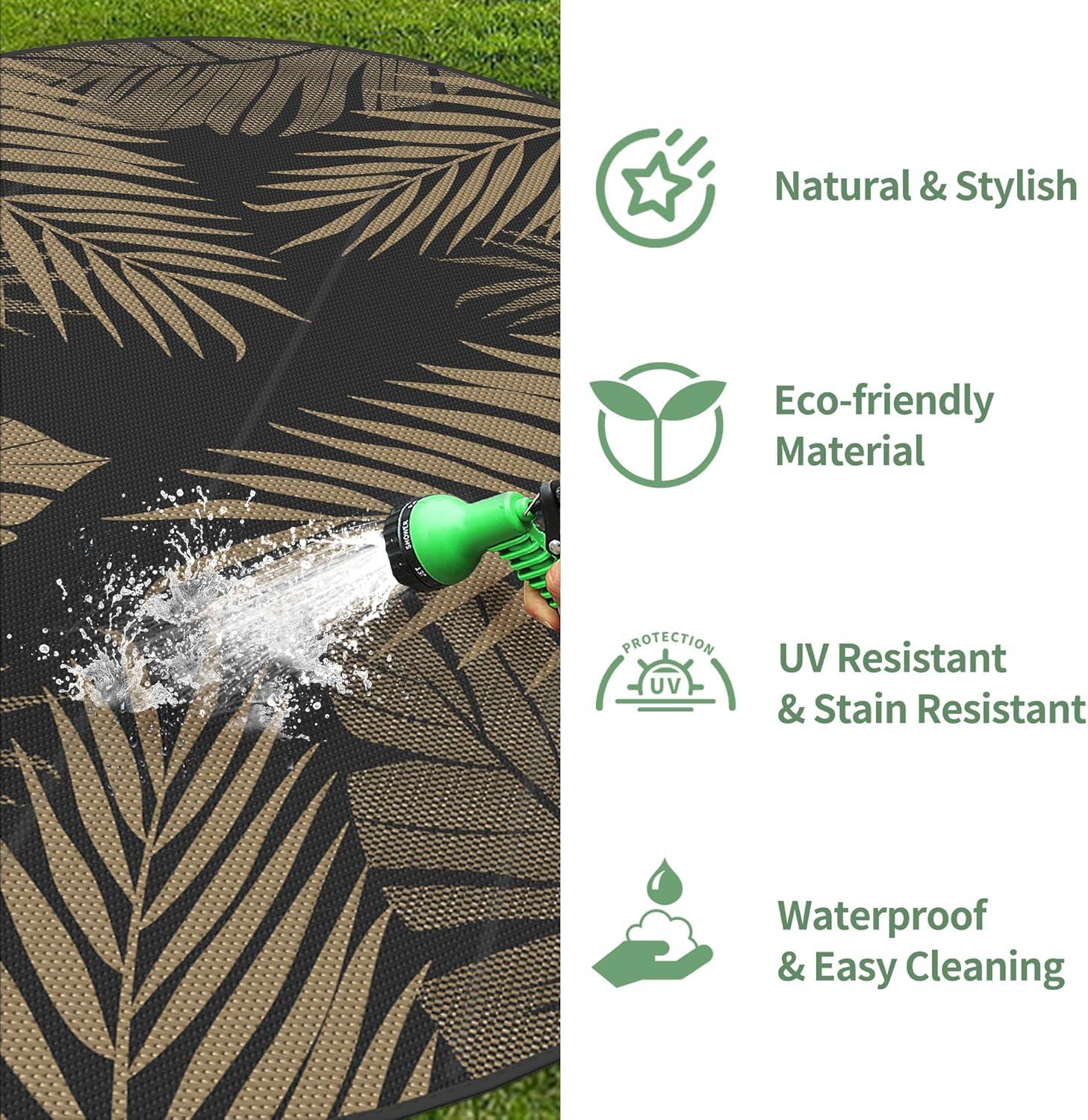imageGENIMO Outdoor Rug 25 x 8 Waterproof for Patios Clearance Reversible Outdoor Plastic Straw Camping Rug Carpet Large Area Rugs Mats for RV Camper Deck Balcony Porch Beach BlackampBeigeBlack Brown Waterproof