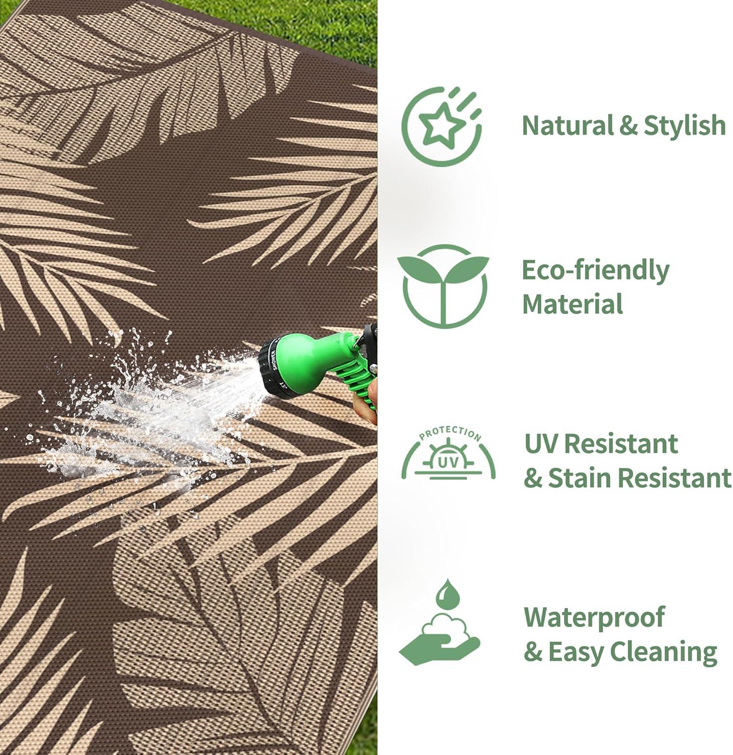 imageGENIMO Outdoor Rug 25 x 8 Waterproof for Patios Clearance Reversible Outdoor Plastic Straw Camping Rug Carpet Large Area Rugs Mats for RV Camper Deck Balcony Porch Beach BlackampBeigeCoffee Beige Waterproof
