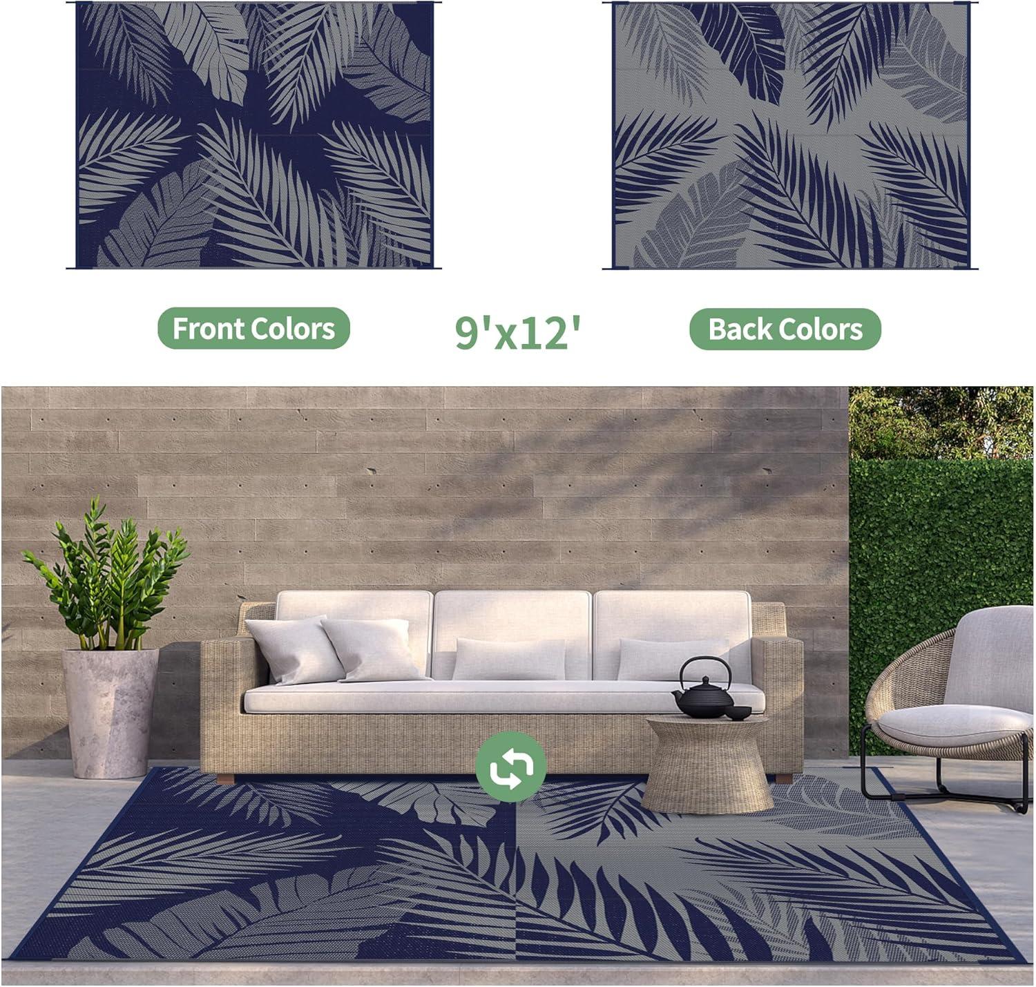 imageGENIMO Outdoor Rug 25 x 8 Waterproof for Patios Clearance Reversible Outdoor Plastic Straw Camping Rug Carpet Large Area Rugs Mats for RV Camper Deck Balcony Porch Beach BlackampBeigeNavy Blue Grey Waterproof