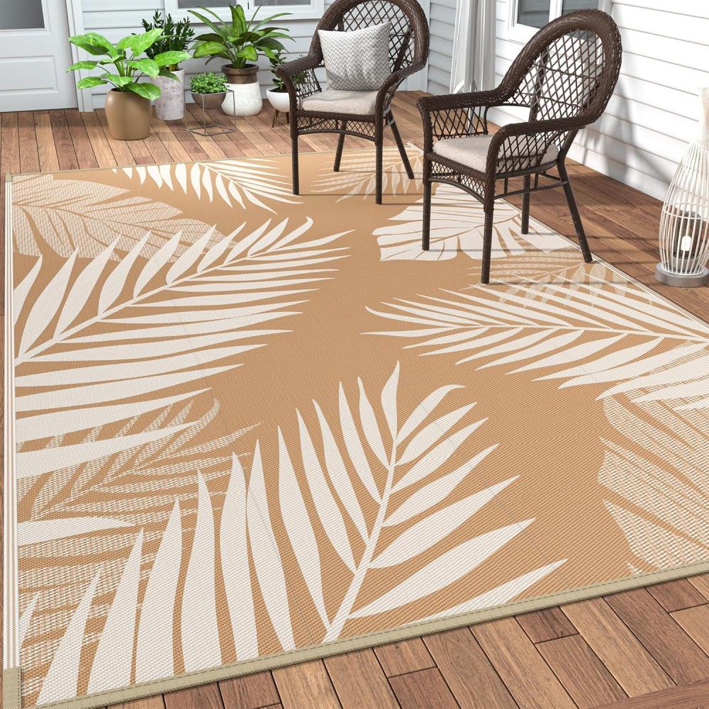 imageGENIMO Outdoor Rug 25 x 8 Waterproof for Patios Clearance Reversible Outdoor Plastic Straw Camping Rug Carpet Large Area Rugs Mats for RV Camper Deck Balcony Porch Beach BlackampBeigeBrown  Beige  Waterproof