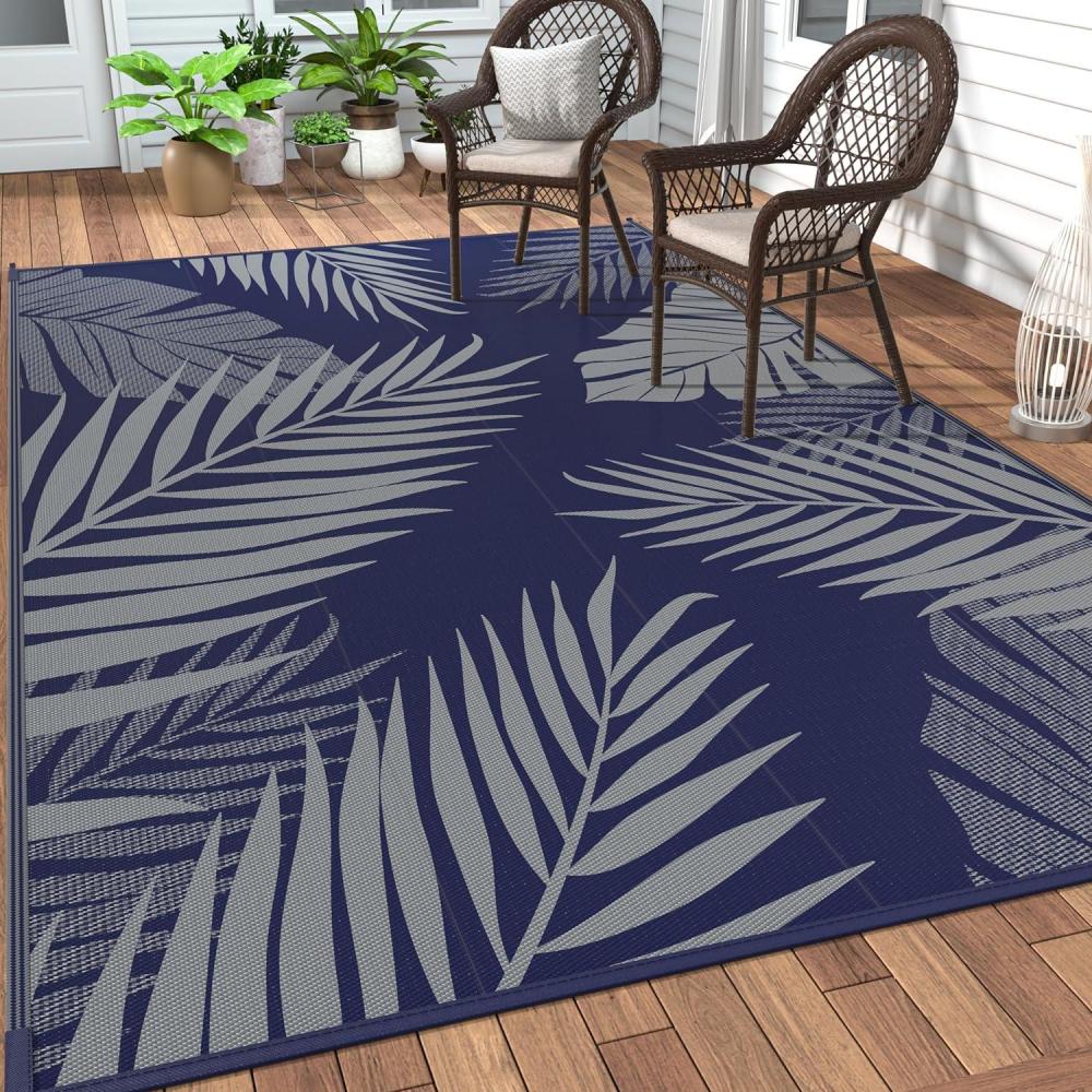 imageGENIMO Outdoor Rug 25 x 8 Waterproof for Patios Clearance Reversible Outdoor Plastic Straw Camping Rug Carpet Large Area Rugs Mats for RV Camper Deck Balcony Porch Beach BlackampBeigeNavy Blue Grey Waterproof