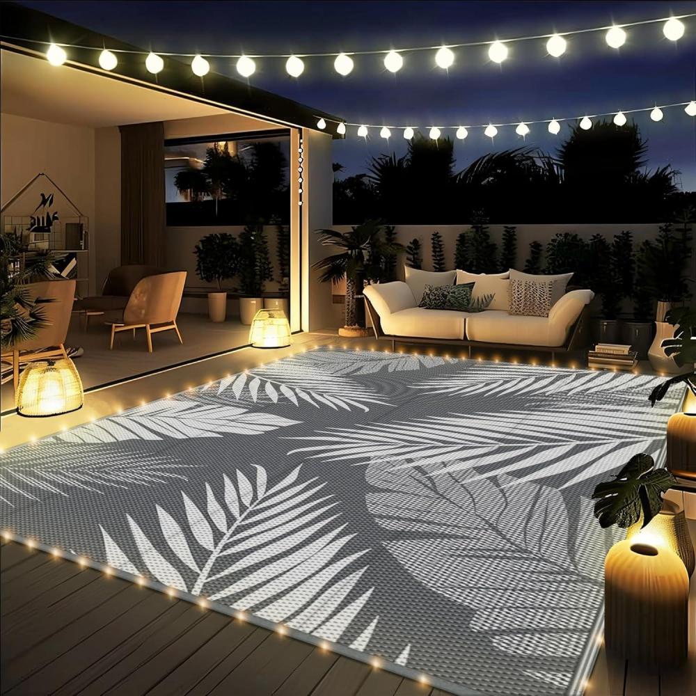 imageGENIMO Outdoor Rug 25 x 8 Waterproof for Patios Clearance Reversible Outdoor Plastic Straw Camping Rug Carpet Large Area Rugs Mats for RV Camper Deck Balcony Porch Beach BlackampBeigeGrey  White  Led