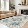 GENIMO 8×10 Area Rugs for Living Room, Machine Washable Non Slip Rugs, Low Pile Lightweight Vintage Print Rug for Bedroom, Dining Room, Home Office, Cyan/White