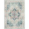 GENIMO 8×10 Area Rugs for Living Room, Machine Washable Non Slip Rugs, Low Pile Lightweight Vintage Print Rug for Bedroom, Dining Room, Home Office, Cyan/White